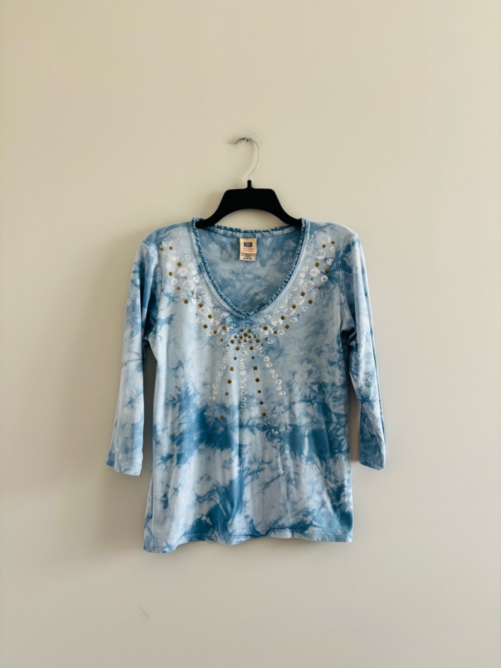 VTG Faded Glory Top Light Blue Cloud Stud V Neck Cotton Women S Fairy 90s Y2K